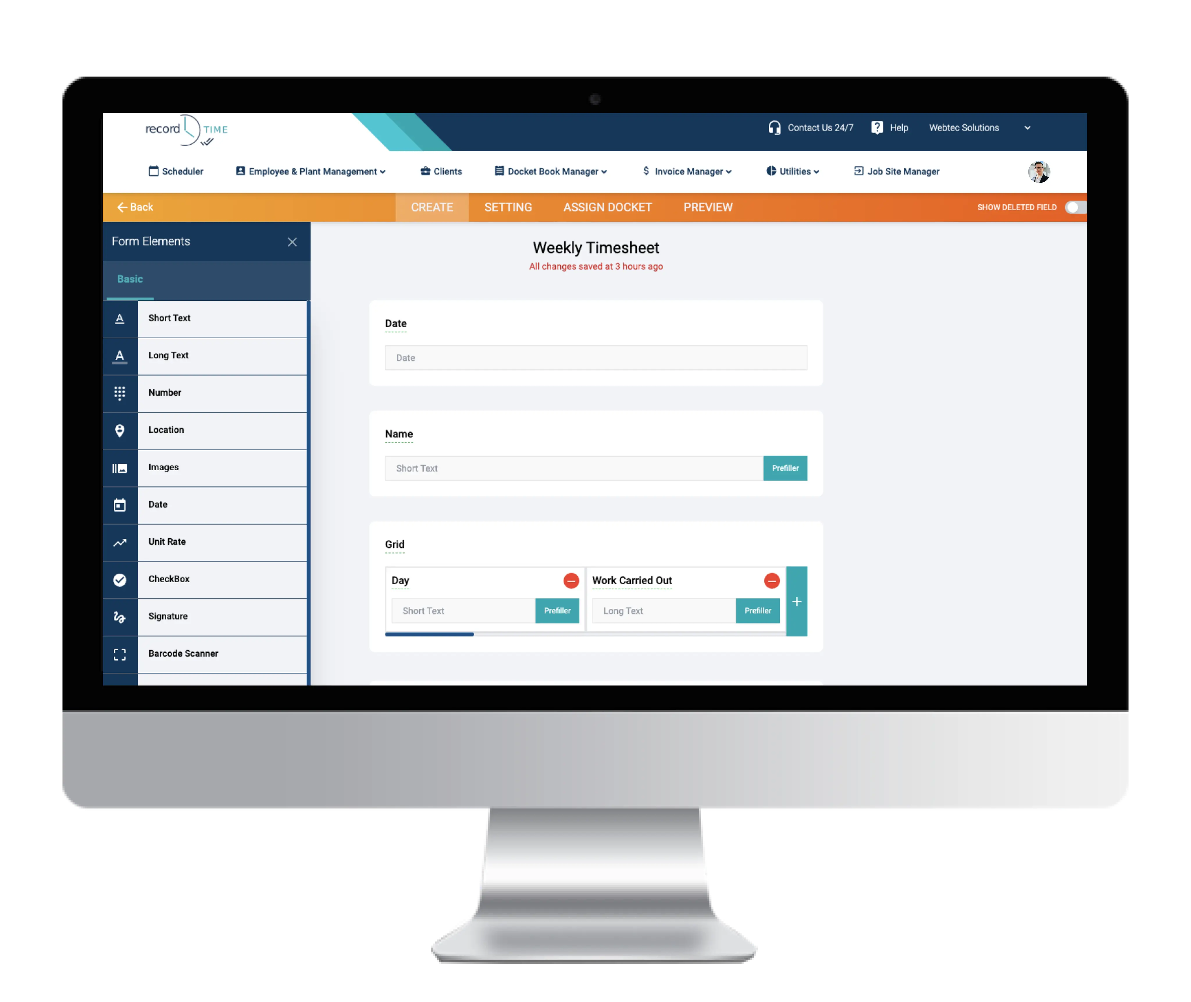 Record Time the digital docketing software for customizable digital dockets, forms and checklist