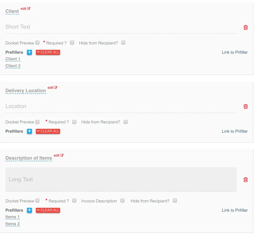 Screenshot of the Record TIME web interface with Client, Delivery Location, and Description of Items fields