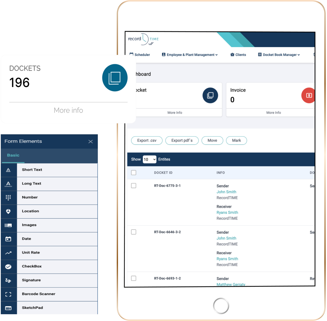 Record time docketing and job management system
