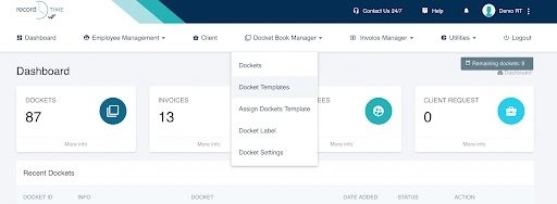 docket template option in record time