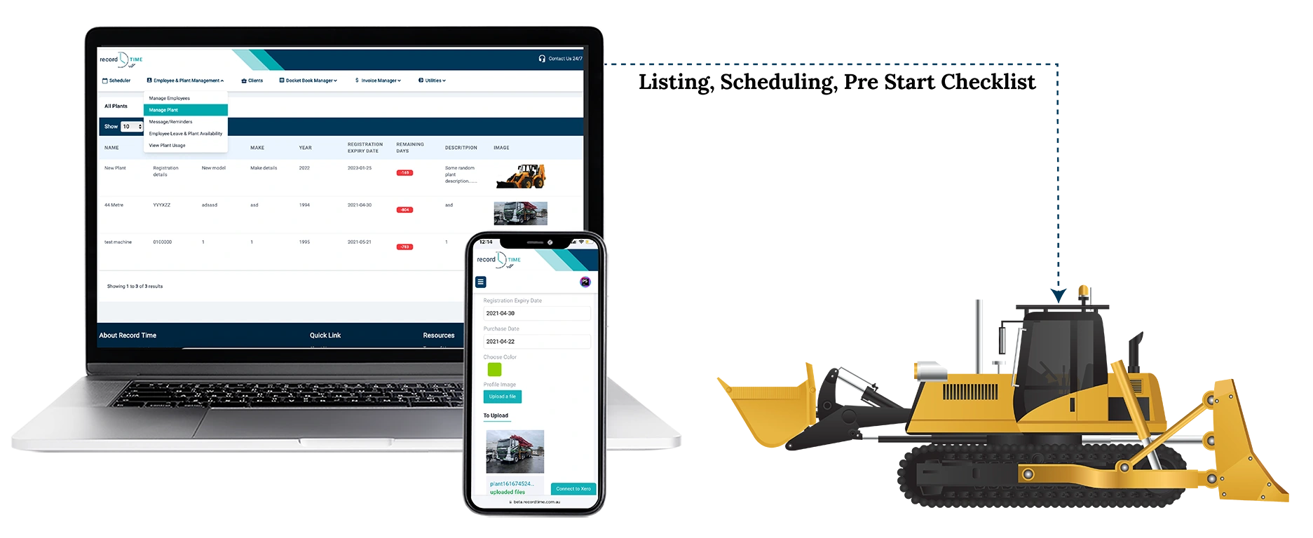listing, scheduling, pre start checklist for excavation and earthmoving equipment