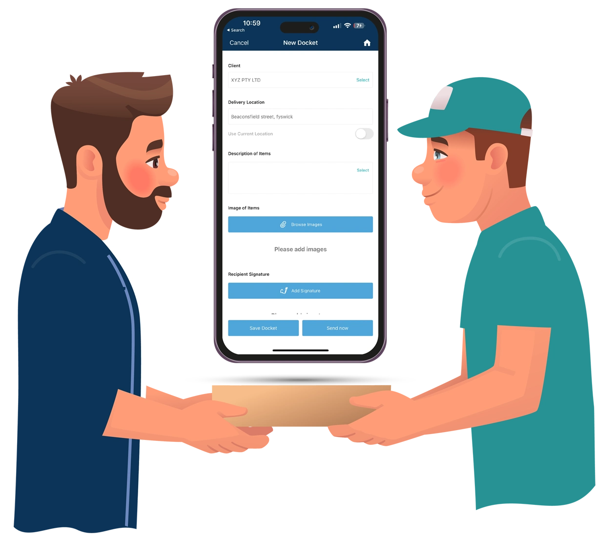 Create proof of delivery dockets using record time delivery app
